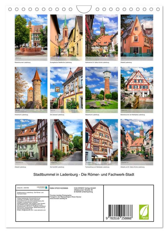 Produktbild: Stadtbummel in Ladenburg - Die R&ouml;mer- und Fachwerk-Stadt (Wandkalender 2026 DIN A4 hoch), CALVENDO Monatskalender