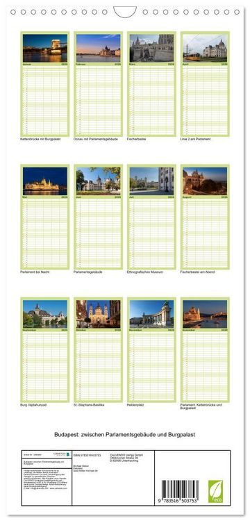 Produktbild: Familienplaner 2026 - Budapest: zwischen Parlamentsgeb&auml;ude und Burgpalast mit 5 Spalten (Wandkalender, 21 x 45 cm) CALVENDO