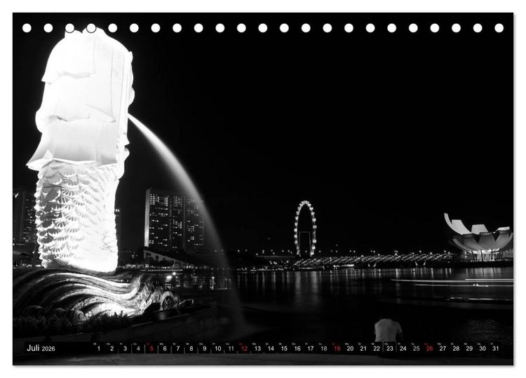 Produktbild: Singapur - Impressionen in schwarz - weiss (Tischkalender 2026 DIN A5 quer), CALVENDO Monatskalender