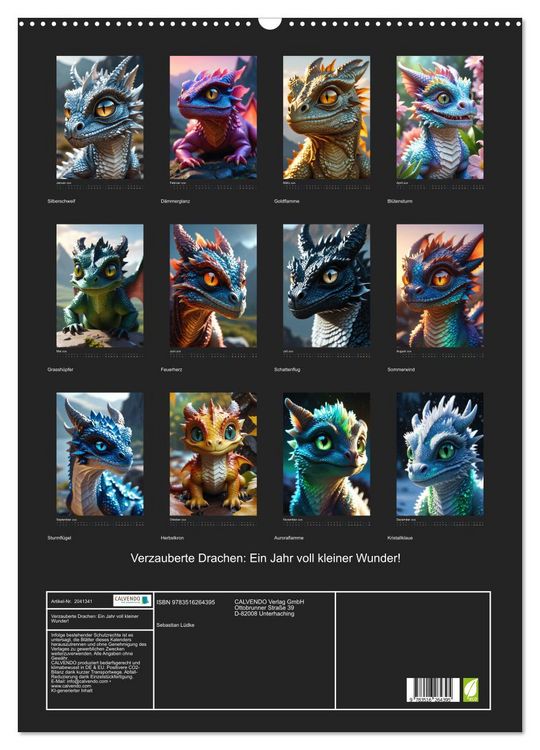 Produktbild: Verzauberte Drachen: Ein Jahr voll kleiner Wunder! (Wandkalender 2026 DIN A2 hoch), CALVENDO Monatskalender