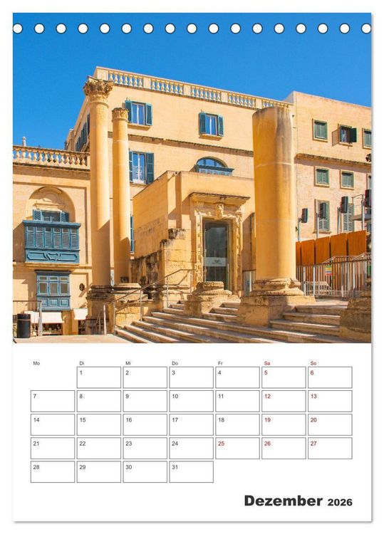 Produktbild: Valletta - K&uuml;stenstadt mit Charme (Tischkalender 2026 DIN A5 hoch), CALVENDO Monatskalender