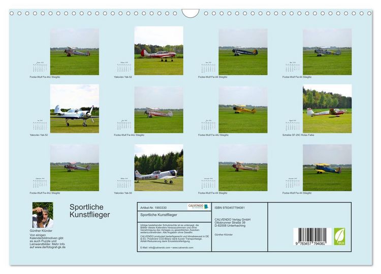 Produktbild: Sportliche Kunstflieger (Wandkalender 2026 DIN A3 quer), CALVENDO Monatskalender