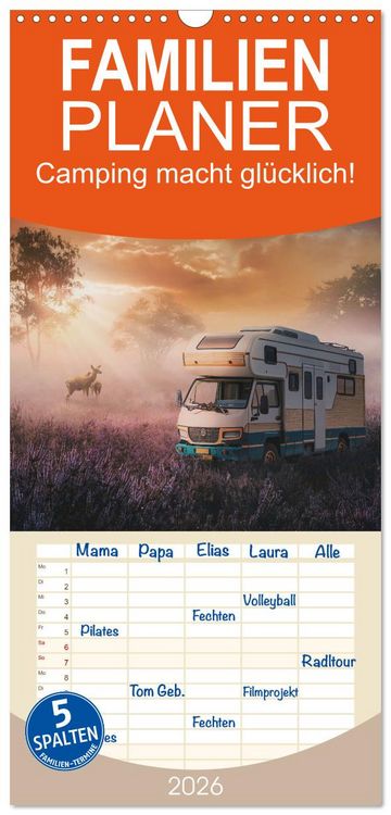 Produktbild: Familienplaner 2026 - Camping macht gl&uuml;cklich! mit 5 Spalten (Wandkalender, 21 x 45 cm) CALVENDO