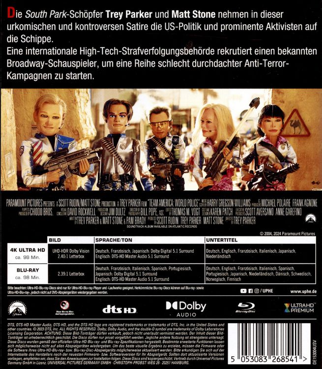Produktbild: Team America: World Police (4K Ultra HD) + (Blu-ray)