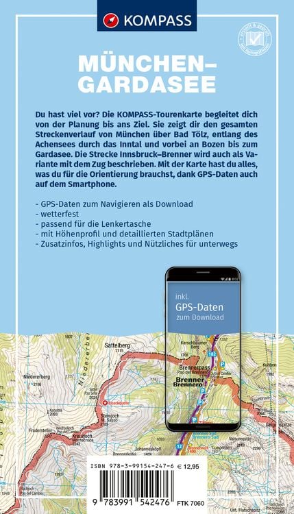 Produktbild: KOMPASS Fahrrad-Tourenkarte M&uuml;nchen - Gardasee, Radweg via Brenner 1:50.000