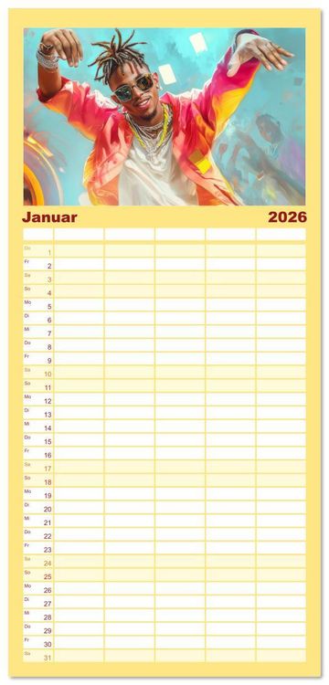 Produktbild: Familienplaner 2026 - Feiern und Musik - Beschwingt dabei mit 5 Spalten (Wandkalender, 21 x 45 cm) CALVENDO
