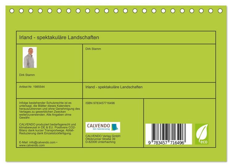 Produktbild: Irland - spektakul&auml;re Landschaften (Tischkalender 2026 DIN A5 quer), CALVENDO Monatskalender