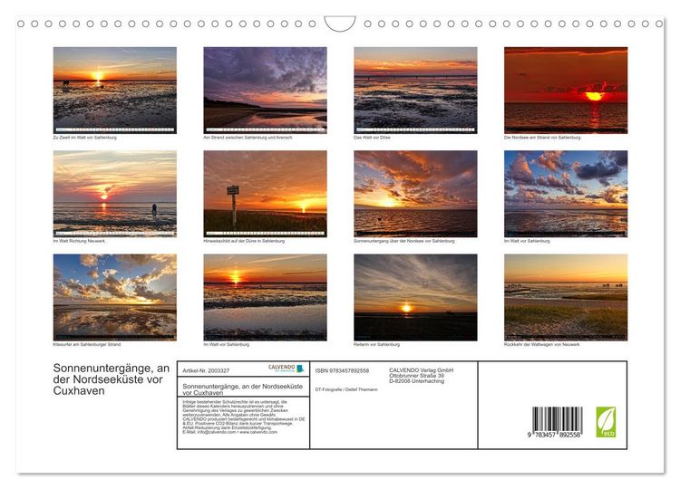 Produktbild: Sonnenunterg&auml;nge, an der Nordseek&uuml;ste vor Cuxhaven (Wandkalender 2026 DIN A3 quer), CALVENDO Monatskalender