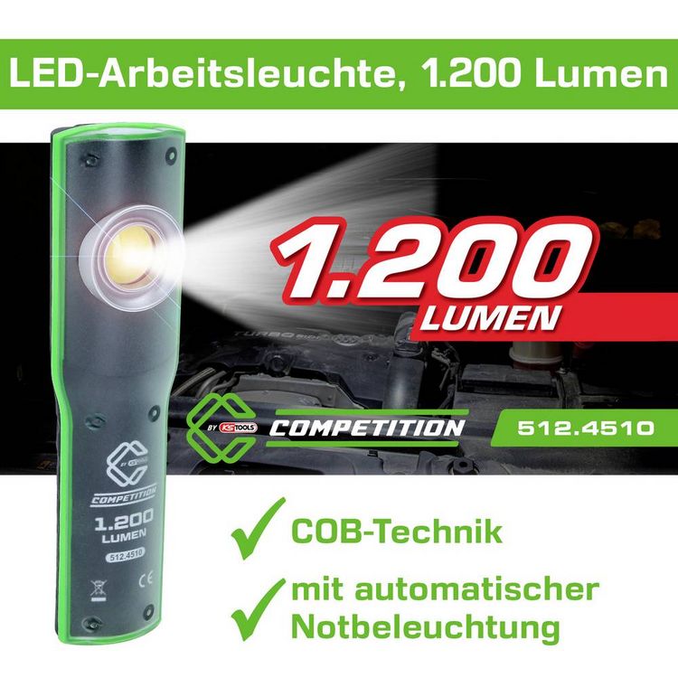 Produktbild: KS Tools 512.4510 COMPETITION LED-Arbeitsleuchte, dimmbar, 1200 Lumen, mit Ladestation 2021 Energieeffizienzklasse n.rel