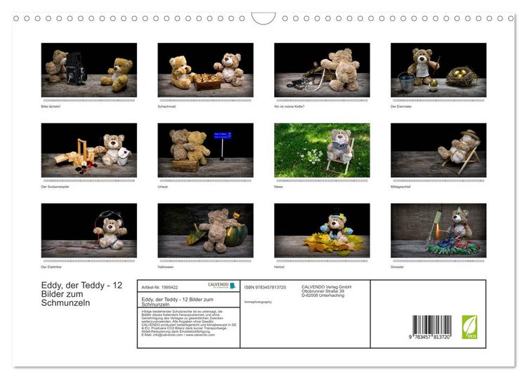 Produktbild: Eddy, der Teddy - 12 Bilder zum Schmunzeln (Wandkalender 2026 DIN A3 quer), CALVENDO Monatskalender