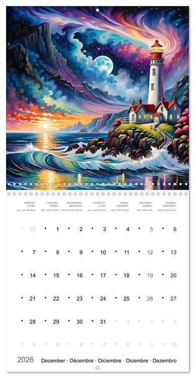 Produktbild: Phares romantiques (Calendrier mural carr&eacute; 2026 30x30 cm) Calendrier double avec une page pour vos prises de notes