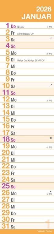 Produktbild: GROSSDRUCK Streifenplaner XL 2026 - Streifenkalender - Wandplaner - Küchen-Kalender - 15x64