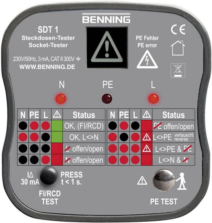 Produktbild: Benning SDT 1 Steckdosentester CAT III 300 V LED, LCD