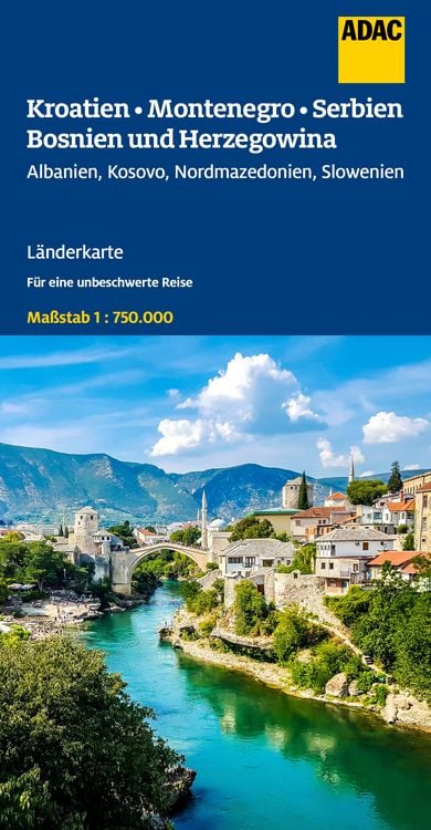 Produktbild: ADAC Länderkarte Kroatien, Montenegro, Serbien, Bosnien und Herzegowina 1:750.000