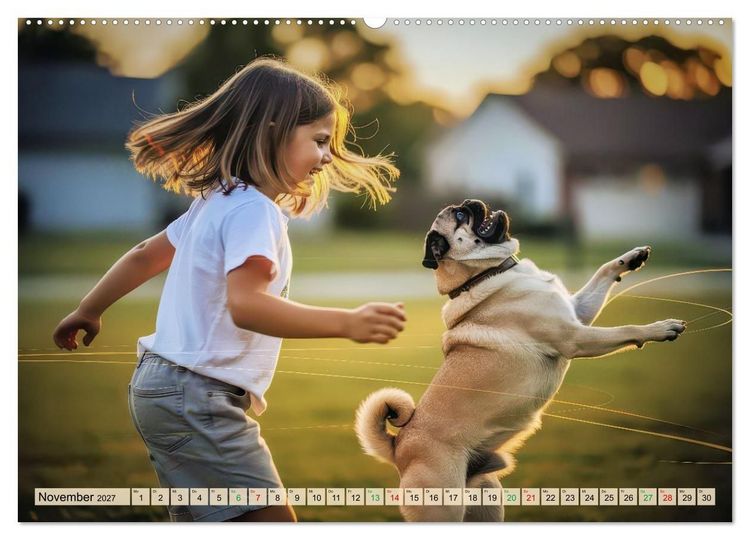 Produktbild: Der kleine Mops-Kalender (Wandkalender 2027 DIN A2 quer), CALVENDO Monatskalender