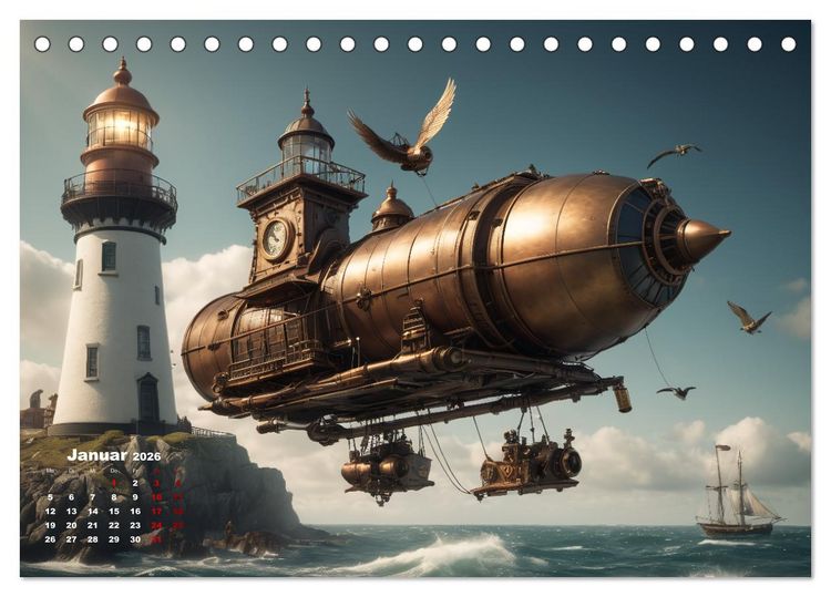 Produktbild: Steampunk - Die Welt der Leuchtt&uuml;rme (Tischkalender 2026 DIN A5 quer), CALVENDO Monatskalender