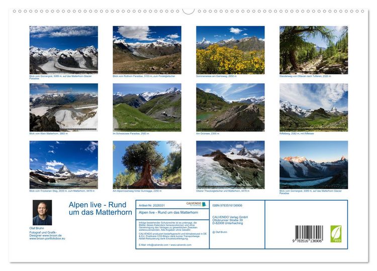 Produktbild: Alpen live - Rund um das Matterhorn (hochwertiger Premium Wandkalender 2026 DIN A2 quer), Kunstdruck in Hochglanz