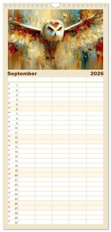 Produktbild: Familienplaner 2026 - Majest&auml;ten der L&uuml;fte. Raubv&ouml;gel zwischen Himmel und Kunst mit 5 Spalten (Wandkalender, 21 x 45 cm) CALVENDO