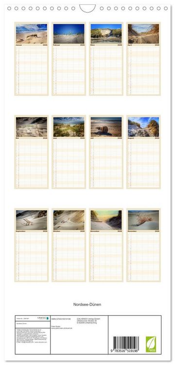 Produktbild: Familienplaner 2026 - Nordsee-D&uuml;nen mit 5 Spalten (Wandkalender, 21 x 45 cm) CALVENDO