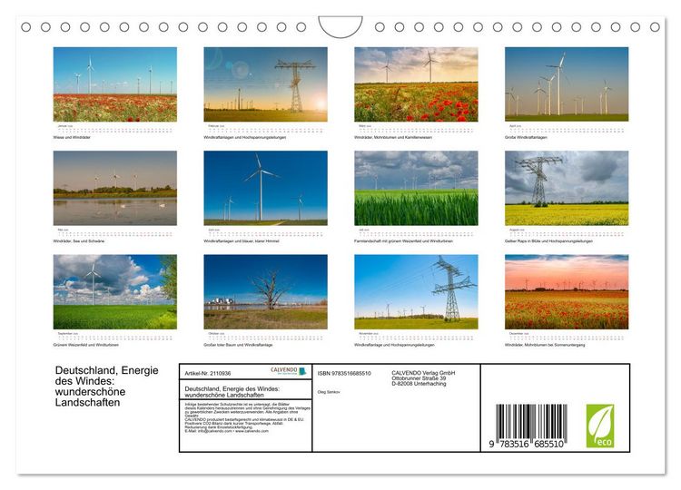 Produktbild: Deutschland, Energie des Windes: wundersch&ouml;ne Landschaften (Wandkalender 2026 DIN A4 quer), CALVENDO Monatskalender