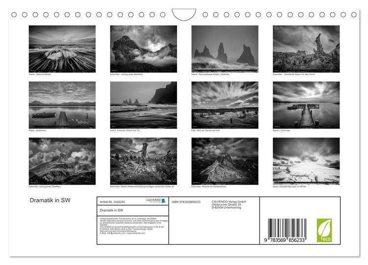 Produktbild: Dramatik in SW (Wandkalender 2027 DIN A4 quer), CALVENDO Monatskalender