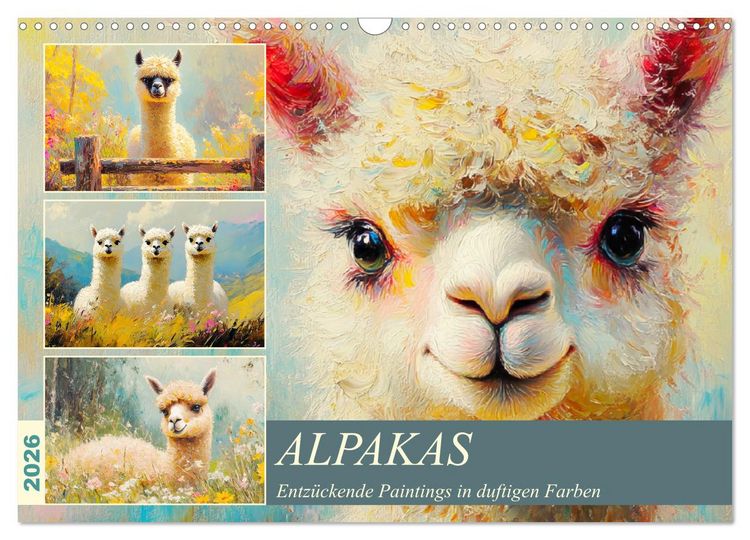 Produktbild: Alpakas. Entz&uuml;ckende Paintings in duftigen Farben (Wandkalender 2026 DIN A3 quer), CALVENDO Monatskalender