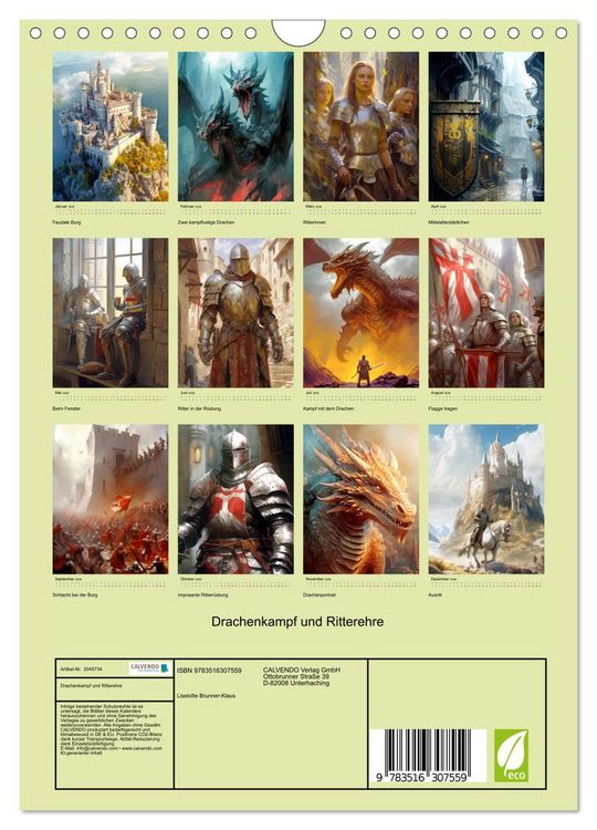 Produktbild: Drachenkampf und Ritterehre (Wandkalender 2026 DIN A4 hoch), CALVENDO Monatskalender
