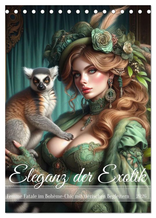 Produktbild: Eleganz der Exotik - Femme Fatale im Boh&egrave;me-Chic mit tierischen Begleitern (Tischkalender 2026 DIN A5 hoch), CALVENDO Monatskalender