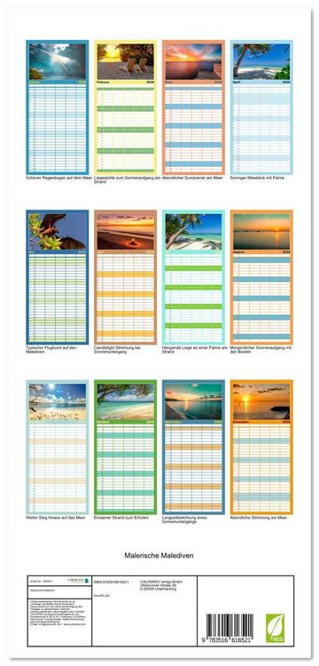 Produktbild: Familienplaner 2026 - Malerische Malediven mit 5 Spalten (Wandkalender, 21 x 45 cm) CALVENDO