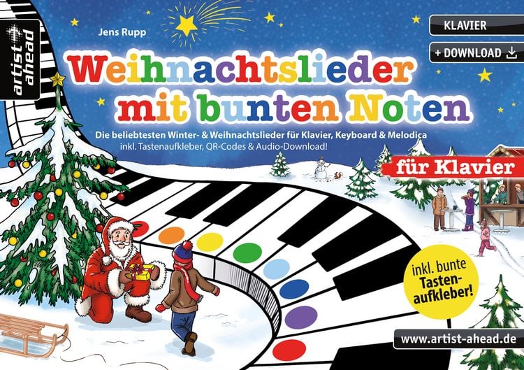 Produktbild: Weihnachtslieder mit bunten Noten f&uuml;r Klavier