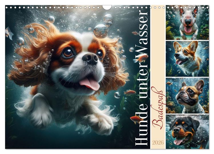 Produktbild: Badespa&szlig; - Hunde unter Wasser (Wandkalender 2026 DIN A3 quer), CALVENDO Monatskalender