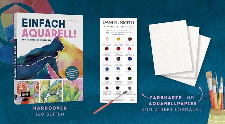 Produktbild: Einfach Aquarell! Dein Watercolor-Starter-Set mit Anleitungen inklusive Aquarellpapier-Block und vorgezeichneten Motiven zum Sofort-Loslegen
