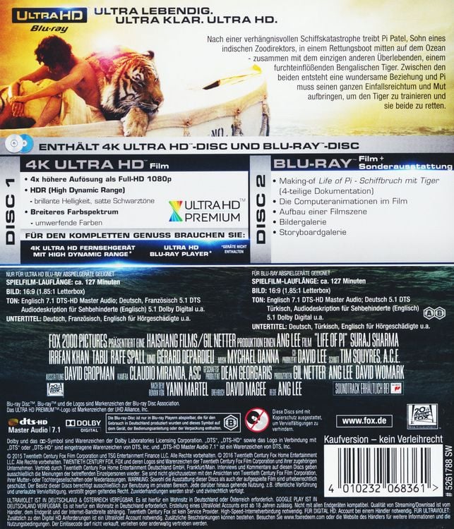 Produktbild: Life of Pi - Schiffbruch mit Tiger (4K Ultra HD) (+ Blu-ray)