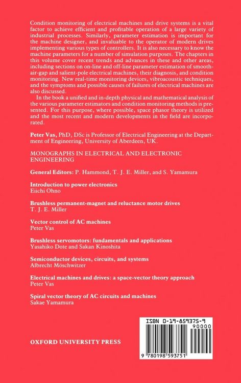 Produktbild: Parameter Estimation, Condition Monitoring, and Diagnosis of Electrical Machines