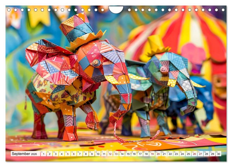 Produktbild: Bunter Origami Zirkus - Farbenfroher Zirkusspa&szlig; mit Origami-Figuren (Wandkalender 2026 DIN A4 quer), CALVENDO Monatskalender