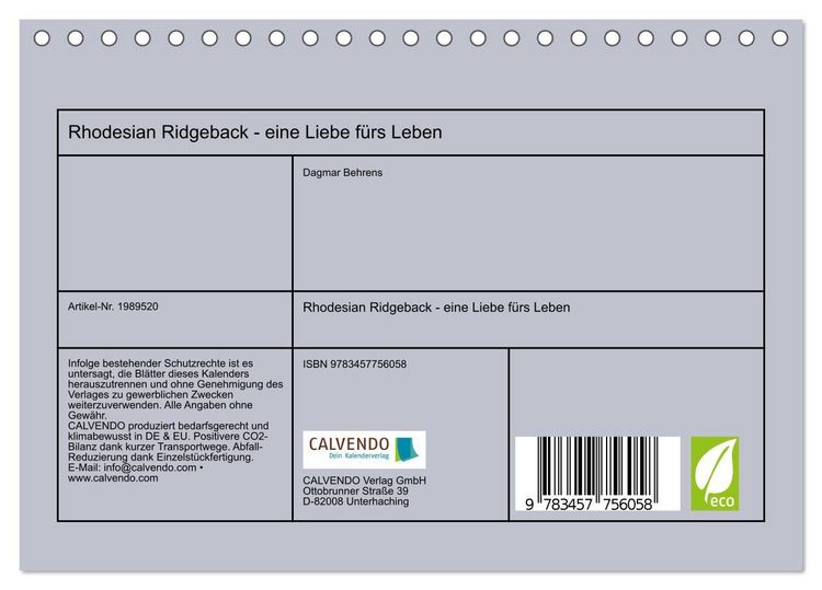 Produktbild: Rhodesian Ridgeback - eine Liebe f&uuml;rs Leben (Tischkalender 2026 DIN A5 quer), CALVENDO Monatskalender