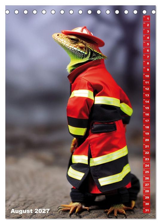 Produktbild: Feuerwehr - Tierischer Feuerwehrkalender (Tischkalender 2027 DIN A5 hoch), CALVENDO Monatskalender