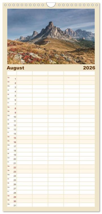 Produktbild: Familienplaner 2026 - Dolomiten mit 5 Spalten (Wandkalender, 21 x 45 cm) CALVENDO