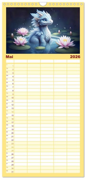 Produktbild: Familienplaner 2026 - S&uuml;&szlig;e Babydrachen mit 5 Spalten (Wandkalender, 21 x 45 cm) CALVENDO