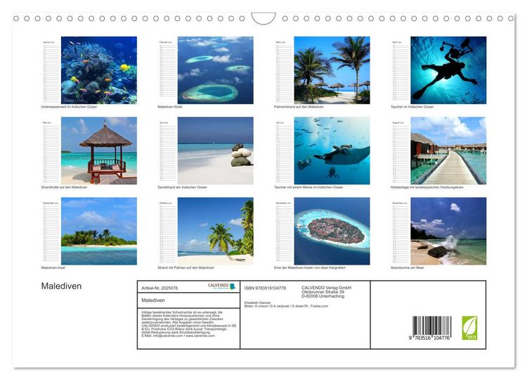 Produktbild: Malediven (Wandkalender 2026 DIN A3 quer), CALVENDO Monatskalender
