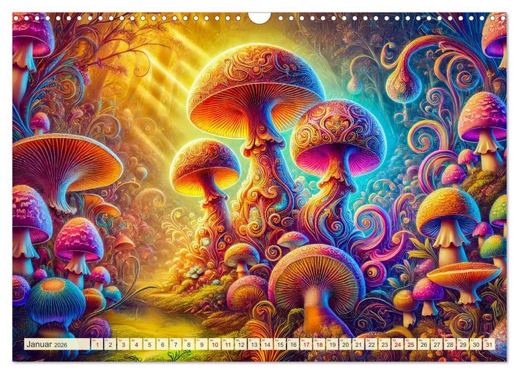 Produktbild: Psychedelische Pilze - Die bunte Welt der magischen Pilze (Wandkalender 2026 DIN A3 quer), CALVENDO Monatskalender