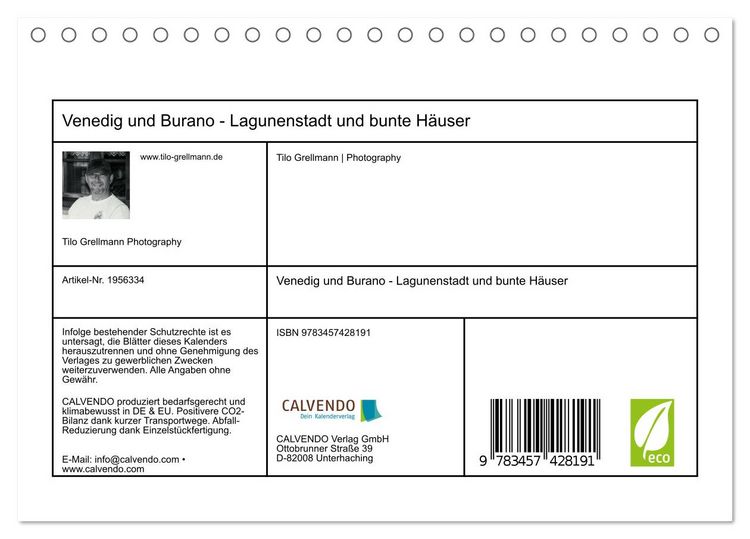 Produktbild: Venedig und Burano - Lagunenstadt und bunte H&auml;user (Tischkalender 2026 DIN A5 quer), CALVENDO Monatskalender