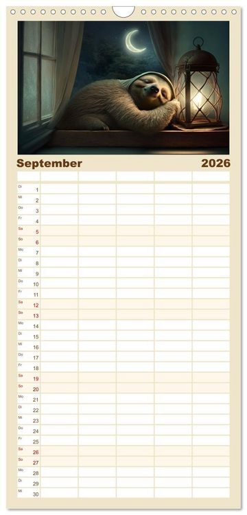 Produktbild: Familienplaner 2026 - Der Kalender f&uuml;r echte Faultiere mit 5 Spalten (Wandkalender, 21 x 45 cm) CALVENDO