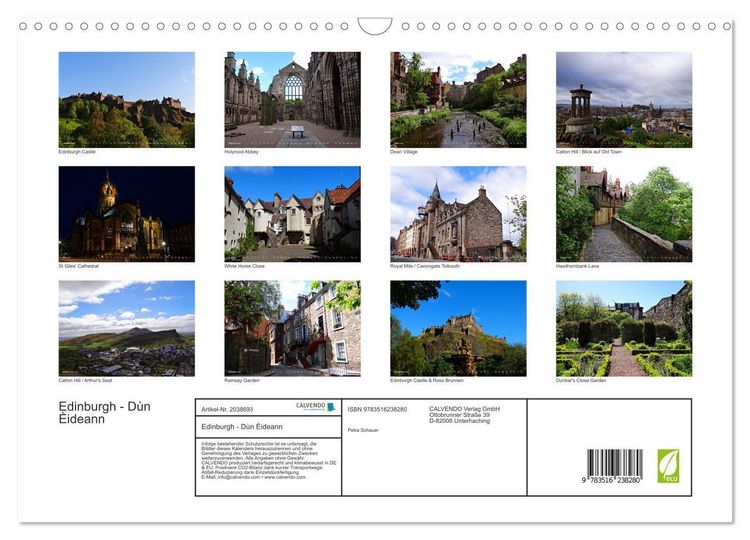 Produktbild: Edinburgh - D&ugrave;n &Egrave;ideann (Wandkalender 2026 DIN A3 quer), CALVENDO Monatskalender