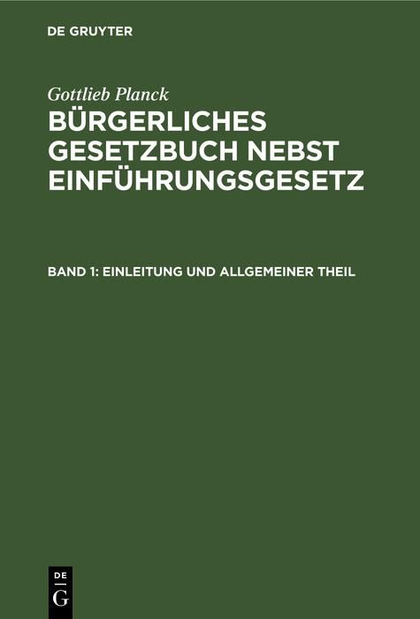 Produktbild: Einleitung und Allgemeiner Theil