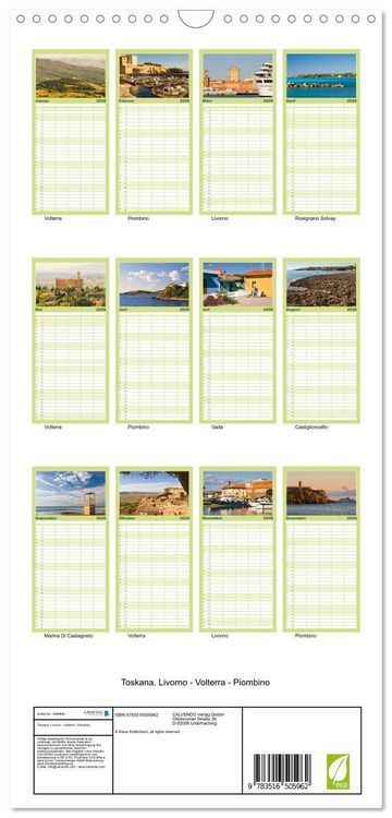 Produktbild: Familienplaner 2026 - Toskana. Livorno - Volterra - Piombino mit 5 Spalten (Wandkalender, 21 x 45 cm) CALVENDO