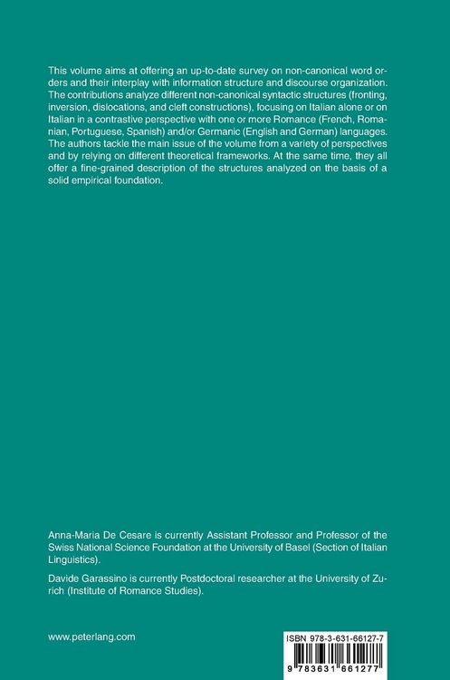 Produktbild: Current Issues in Italian, Romance and Germanic Non-canonical Word Orders