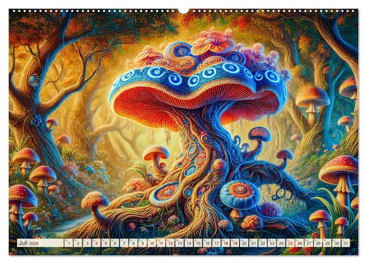 Produktbild: Psychedelische Pilze - Die bunte Welt der magischen Pilze (Wandkalender 2026 DIN A2 quer), CALVENDO Monatskalender