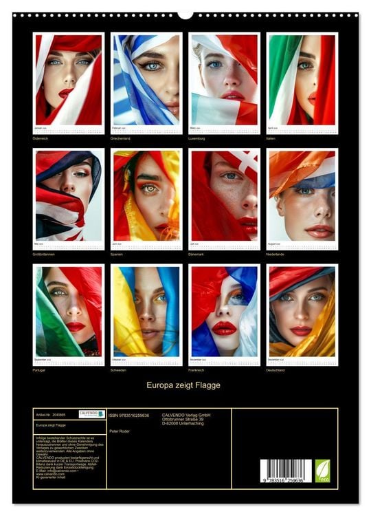 Produktbild: Europa zeigt Flagge (hochwertiger Premium Wandkalender 2026 DIN A2 hoch), Kunstdruck in Hochglanz