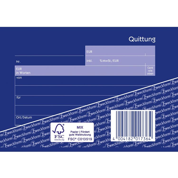 Produktbild: AVERY Zweckform Quittung inkl. MwSt. selbstdurchschreibend DIN A6 quer 2x40 Blatt